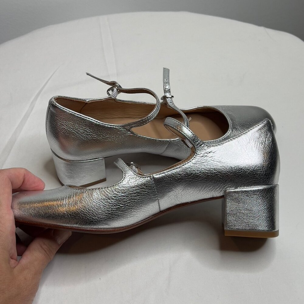 Madewell Silver Metallic Mary Jane Block Heel Pumps - Picture 6 of 11
